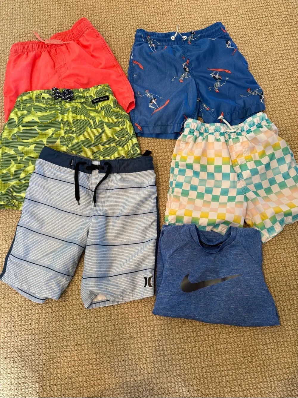 Assorted Boys Swim Shorts & Nike Tee - Blue, Coral, Green, Checkered
